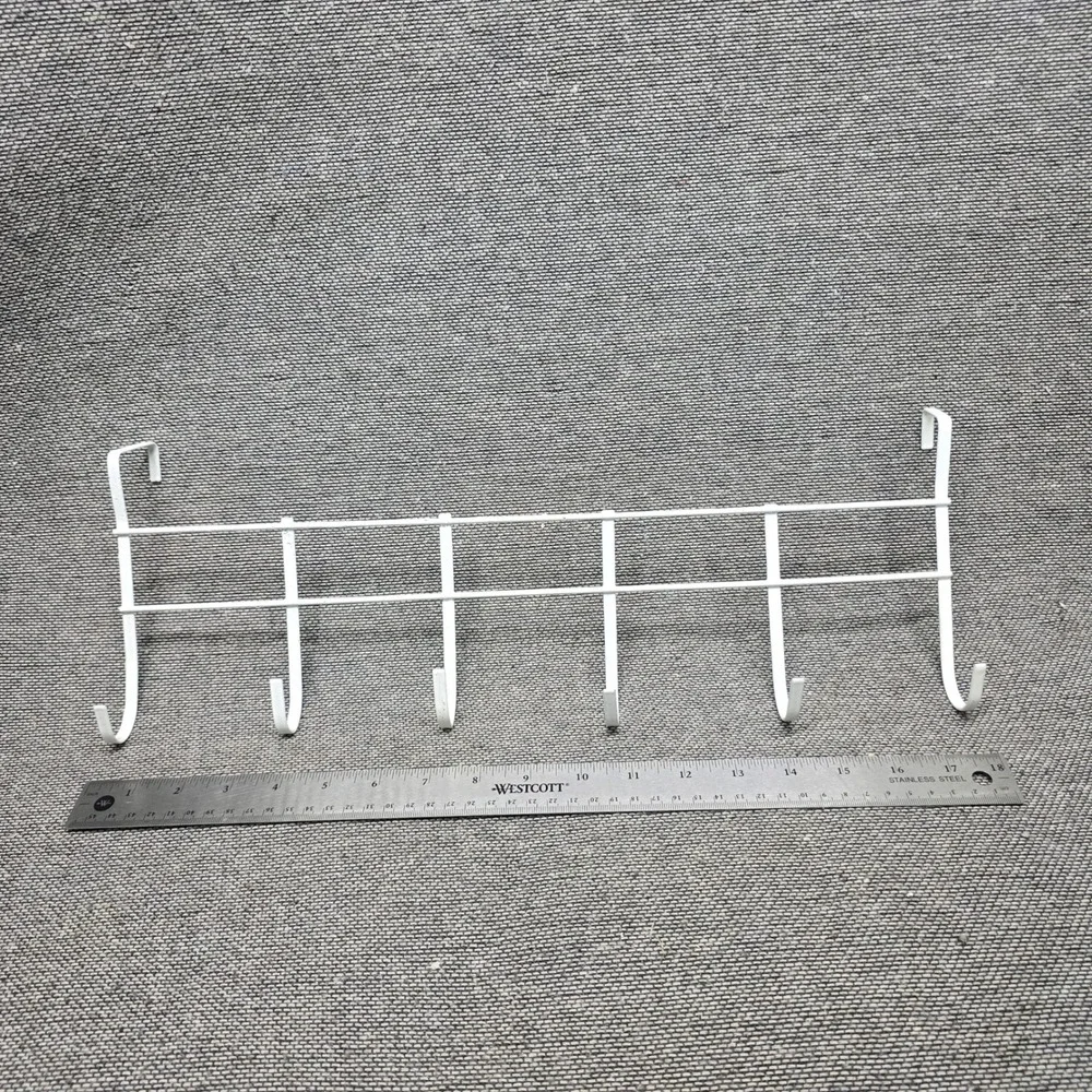 Unbranded Over Door Hook Rack Organizer 18in White Excellent 6 Hooks Metal